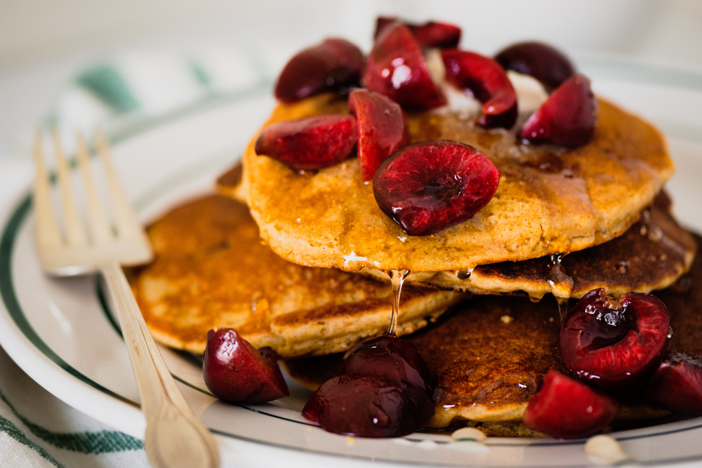 Cherry Cornmeal Pancakes